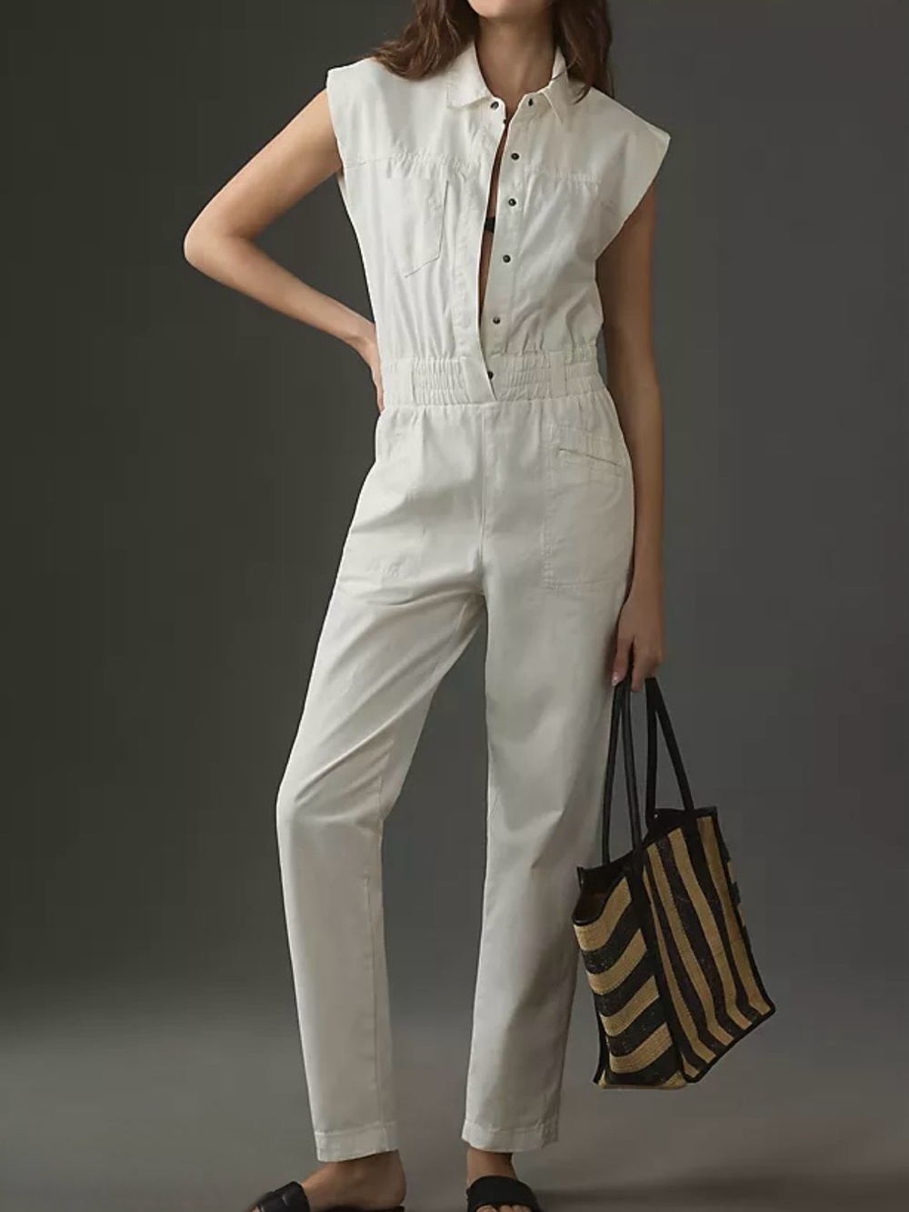 Pistola (Anthropology) Sleeveless Utility Jumpsuit in Light Khaki